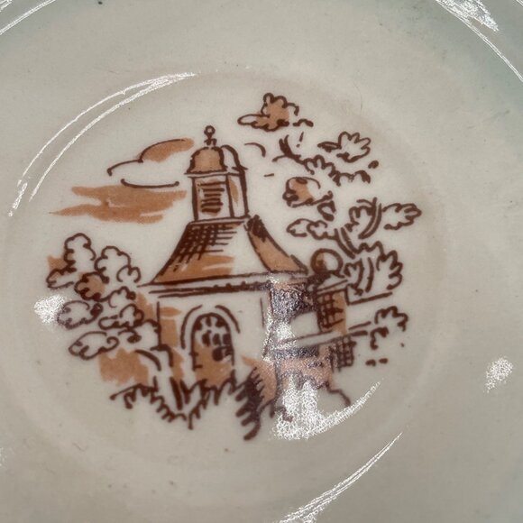 Vintage Ceramic Teacup & Saucer Set With Brown Scenic Church Design - Picture 3 of 7